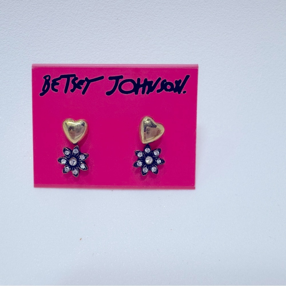 Original Betsey Johnson Gold Heart and Silver Flower Earrings